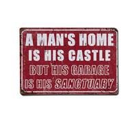 Funny Garage Signs,A Man's Home Is His Castle But His Garage Is His Sanctuary Metal Tin Sign Vintage Garden Bedroom Cafe Bar Man Cave Home Wall Decor Metal Poster 8x12 in