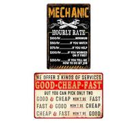 Funny Garage Tin Signs Work Shop Metal Sign Mechanic Shop Sign We Offer 3 Kinds Of Service Sign Mechanic Hourly Rate Metal Tin Sign