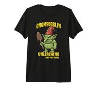 Funny Garden Gnome Goblin Grumpy Fantasy Trowel Design Premium T-Shirt