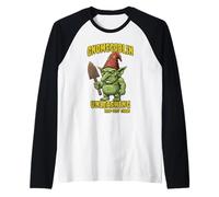 Funny Garden Gnome Goblin Grumpy Fantasy Trowel Design Raglan Baseball Tee