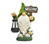 Funny Garden Gnome with Solar Lantern and Welcome Sign Solar Garden Ornaments Garden Gnome Figurine Gifts for Patio Lawn, Garden Ornament