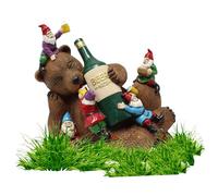 Funny Garden Gnomes Drunk Bear Funny Gnome Statues Dwarf Figurine Resin Garden Statue Home Decoration for Lawn OrnamentsGarden Gnomes