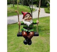 Funny Garden Gnomes Statue On Swing Hanging Dwarf Figurines Ornaments Sculpture Swing Gnome For Garden Outdoor Decorations Pation Yard Lawn Porch Indoor Tabletop Home Decor