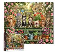 Funny Garden Kittens Jigsaw 1000 Piece Puzzles for Adults and Beginner Kawaii Cats Floral Puzzles Rustic Farmhouse Decor Challenging Family Activity Games Colorful DIY Craft Gifts 20×27 Inches