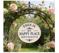 Funny Garden Metal Sign- “this Is My Happy Place Don’t F*ck It Up” Vintage Decor, Rustic Tin Plaque,Farmhouse Outdoor Art,Whimsical Yard Ornament for Backyard Porch Farmhouse Patio Porch Wall Art (L)