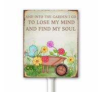 Funny Garden Sign, I Go To Lose My Mind And Find My Soul Yard Sign With Stake, Gift for Gardener Lovers Women, 20x30 CM Sturdy Aluminum Rustproof Fade Resistant Easy Install for Outdoor Use