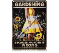 Funny Garden Signs for Outside - Gardening Because Murder is Wrong Sign 8x12 In Vintage Funny Metal Signs for Outside - Unique Gardening Gifts for Women | Gardener's Backyard, Patio and Porch Decor