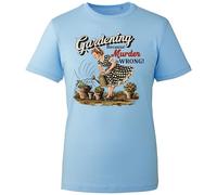 Funny Gardening Because Murder is Wrong Retro Vintage Style Graphic T-Shirt | Humorous Plant Lover Gift Tee for Gardeners and Outdoor Enthusiasts (Sky, M Years)