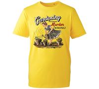 Funny Gardening Because Murder is Wrong Retro Vintage Style Graphic T-Shirt | Humorous Plant Lover Gift Tee for Gardeners and Outdoor Enthusiasts (Yellow, 3XL Years)