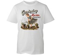 Funny Gardening Because Murder is Wrong Retro Vintage Style Graphic T-Shirt | Humorous Plant Lover Gift Tee for Gardeners and Outdoor Enthusiasts (White, 2XL)