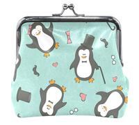 Funny Gentlemen Penguins Personalized Cute Coin Purse Pouch Leather Buckle Kiss Lock Money Change Pouch Girls, Funny Gentlemen Penguins, Classic