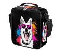 Funny German Shepherd Dog Kids Lunch Bag for Boys Girls, Reusable Insulated Leakproof Lunch Box with Shoulder Strap, Toddler Cooler Tote for School Picnic Travel Beach Hiking Fishing