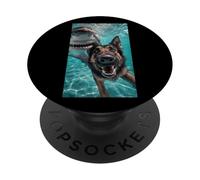 Funny German Shepherd Dog Selfie with Shark Ocean Lover 2025 PopSockets Adhesive PopGrip