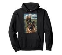 Funny German Shepherd Selfie with Bear Meme Dog Graphic 2025 Pullover Hoodie
