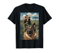 Funny German Shepherd Selfie with Bear Meme Dog Graphic 2025 T-Shirt