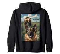 Funny German Shepherd Selfie with Bear Meme Dog Graphic 2025 Zip Hoodie