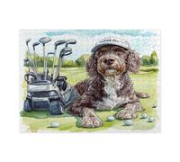 Funny German Wirehaired Pointer Dog Jigsaw Puzzles for Adults 500 Piece, Golf Sport Puppy Wooden Puzzles, Cute Fun Pet Pattern Decorations for Home Entertainment