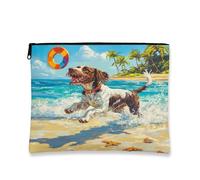 Funny German Wirehaired Pointer Makeup Bag, Cute Beach Coastal Sea Cosmetic Travel Pouch for Women Girls, Portable Small Canvas Zipper Organizer, Dog Toiletry Bag 7x9 Inch