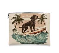 Funny German Wirehaired Pointer Makeup Bag, Tropical Surf Palm Tree Cosmetic Travel Pouch for Women, Gifts for Girls, Dog Portable Small Canvas Zipper Organizer 7x9 Inch