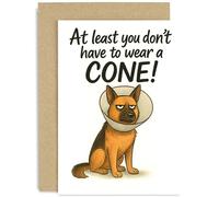 Funny Get Well Card for Men Women Dog Owner, 'At Least You Don't Have to Wear a Cone!' Gift, Fun Cartoon Design, for Friend Colleague Family, Blank Inside with Envelope