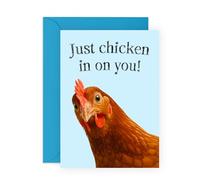 Funny Get Well Card - Just Chicken In On You - Humorous Farm Animal Greeting for Friends, Family, Colleagues, Brother, Sister, Lads, Mate, Bro, Teammate - Comes with Fun Stickers
