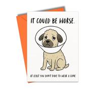 Funny Get Well Soon Card for Men Women, Dog Cone Humour Recovery Card, Cheeky Animal Joke G35