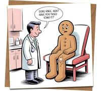 Funny Get Well Soon Card - Gingerbread Man Knee “Icing It” Pun - Humorous Recovery Doctor Cartoon - Includes Kraft Envelope - For Him Her Friends Family