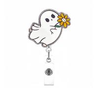 Funny Ghost Badge Reel Holder Retractable with ID Clip for Nurse Cute Halloween White Spooky Acrylic ID Clip for Nursing Student, Doctor Medical Worker Alligator Badge Accessories