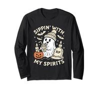 Funny Ghost Halloween Drinking Spirits Spooky Present Long Sleeve T-Shirt