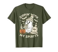 Funny Ghost Halloween Drinking Spirits Spooky Present T-Shirt, Men, Olive Green, Large