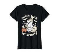 Funny Ghost Halloween Drinking Spirits Spooky Present T-Shirt, Women, Black, Small