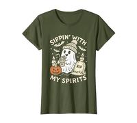 Funny Ghost Halloween Drinking Spirits Spooky Present T-Shirt, Women, Olive Green, XX-Large