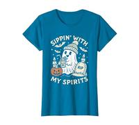 Funny Ghost Halloween Drinking Spirits Spooky Present T-Shirt, Women, Sapphire Blue, Small