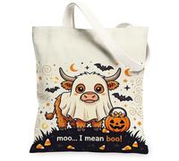 Funny Ghost Highland Cow Halloween Quote Canvas Tote Bag 13x15 Inch