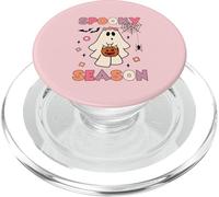 Funny Ghost Holding Pumpkin Halloween Groovy Spooky Season PopSockets PopGrip for MagSafe