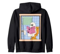 Funny Ghost on Toilet Bathroom Humor Halloween Spooky Season Zip Hoodie