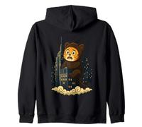 Funny Giant Cat in City Cute Monster Kitty Graphic Zip Hoodie