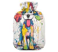 Funny Giant Poodle Dog Art Painting Cute hot Water Bottle with Soft Cover, 1L Warm Compress for Sore Muscle, Sore Muscle