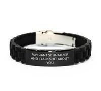 Funny Giant Schnauzer Dog Gifts for Men from Friends on Graduation Unique Occasions with Glide lock Clasp Bracelet, 'My Giant Schnauzer And I Talk About You' Quote