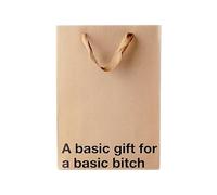 Funny Gift Bag 11 x 8 x 4 inch - Brown Kraft Paper Bag with 'A basic gift' Print - Gag Gift Wrap for Birthdays, Holidays, Office Parties - Party Gift Wrap for Mother's Day, Father's Day