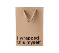 Funny Gift Bag 11 x 8 x 4 inch - Brown Kraft Paper Bag with I Wrapped this myself' Print - Gag Gift Wrap for Birthdays, Holidays, Office Parties - Party Gift Wrap for Mother's Day, Father's Day