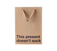 Funny Gift Bag 11 x 8 x 4 inch - Brown Kraft Paper Bag with 'This present...' Print - Gag Gift Wrap for Birthdays, Holidays, Office Parties - Party Gift Wrap for Mother's Day, Father's Day