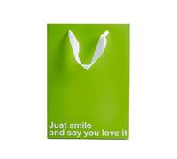 Funny Gift Bag - 11 x 8 x 4 inch Kraft Paper Bag with "Just Smile & Say You Love It" - Gag Gift Wrap for Birthdays, Holidays, Office Parties - Party Gift Wrap for Mother's Day, Father's Day - Green