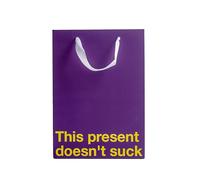 Funny Gift Bag - 11 x 8 x 4 inch Kraft Paper Bag with "This Present Doesn't Suck" - Gag Gift Wrap for Birthdays, Holidays, Office Parties - Party Gift Wrap for Mother's Day, Father's Day - Purple