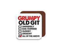 Funny Gift Coaster for Old People - Grumpy Old Git - Giftset - Made by MUGGZ in The UK