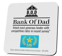 Funny Gift For Dad Birthday Father's Day Bank of Dad Money Joke Presents For Him Pun Gag Drinks Coaster Birthday Gifts For Him Step Dad Gifts