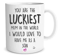 Funny Gift for Mum Coffee Mugs Tea Cup Luckiest Mum in The World Gift from Son Birthday Present Mother's Day Mug Parent Mum Jokes Adult Humour WSDMUG1704