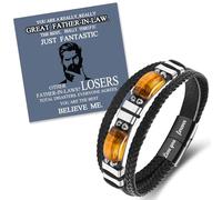 Funny Gifts for Dad Husband Grandpa Step Dad Father in Law, Best Father Day Birthday Christmas Valentines Day Easter Gifts Ideas, "Love You Forever" Braided Leather Tiger Eye Bracelet Gifts for Him