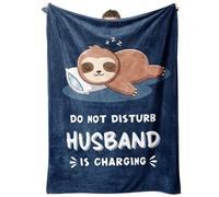 Funny Gifts for Husband Christmas, Husband Birthday Gift, Husbands is Charging Sloth Blanket, Anniversary Wedding Gifts for Husbands from Wife, Valentines Day Gift for Him 60" x 50"