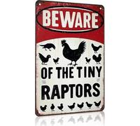 Funny Gifts for Women Chicken Lovers Farm Enthusiasts Beware of The Tiny Raptor Chicken Tin Sign for Chicken Coop Farm Kitchen Garden Yard Decor 8x12 Inch